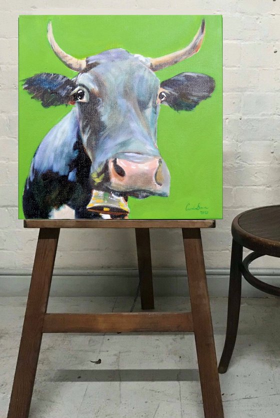 Cow painting green background