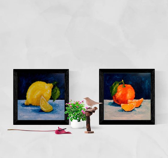 Lemon Painting Original Art Fruit Artwork Citrus Wall Art Kitchen Still Life