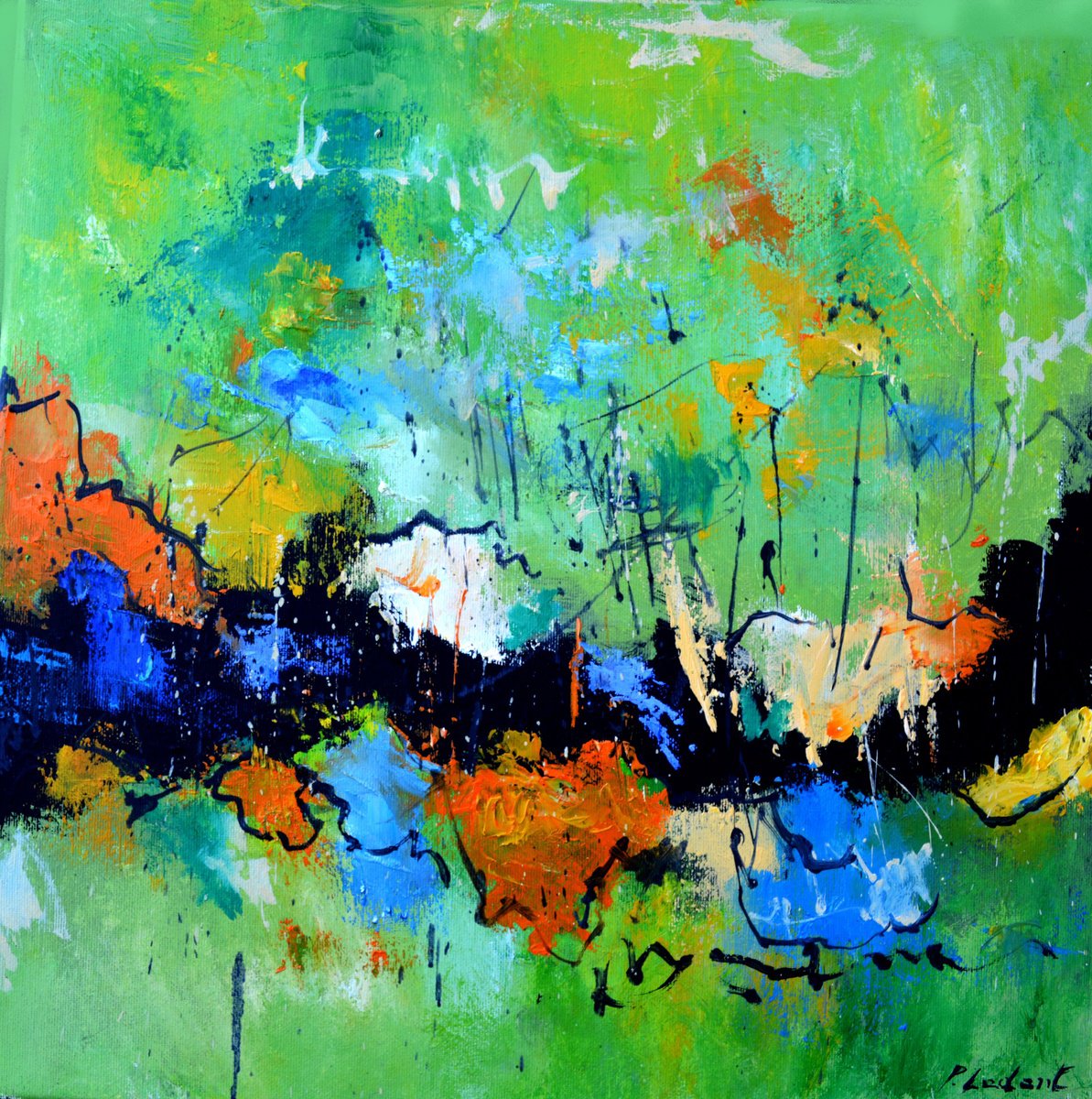 Abstract Oil Painting By Pol Henry Ledent, 16 X 16", Easy Living, Original Artwork