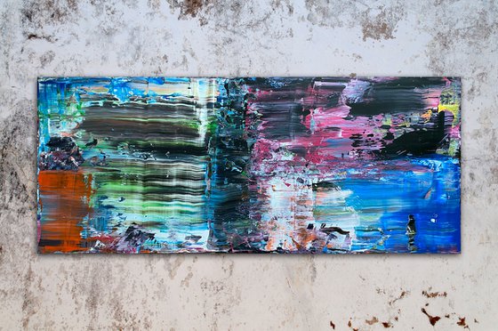 "Quagmire" - FREE USA SHIPPING - Original PMS Abstract Acrylic Painting On Reclaimed, Upcycled Wood - 48" x 20"