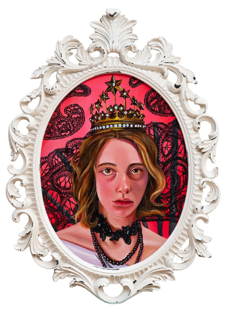 Photorealistic Portrait Acrylic Painting By Saskia Huitema, 13 X 18", Crowned With Stars, Original Artwork