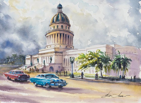 Capitol, Havana,Cuba watercolors painted.