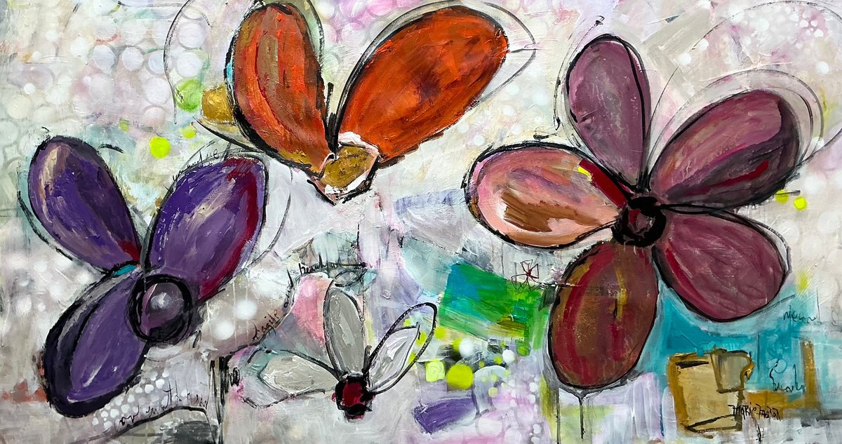 Organic Botanical Acrylic Painting By Marie Manon, 58 X 30", Fragile And Beautiful, Original Artwork