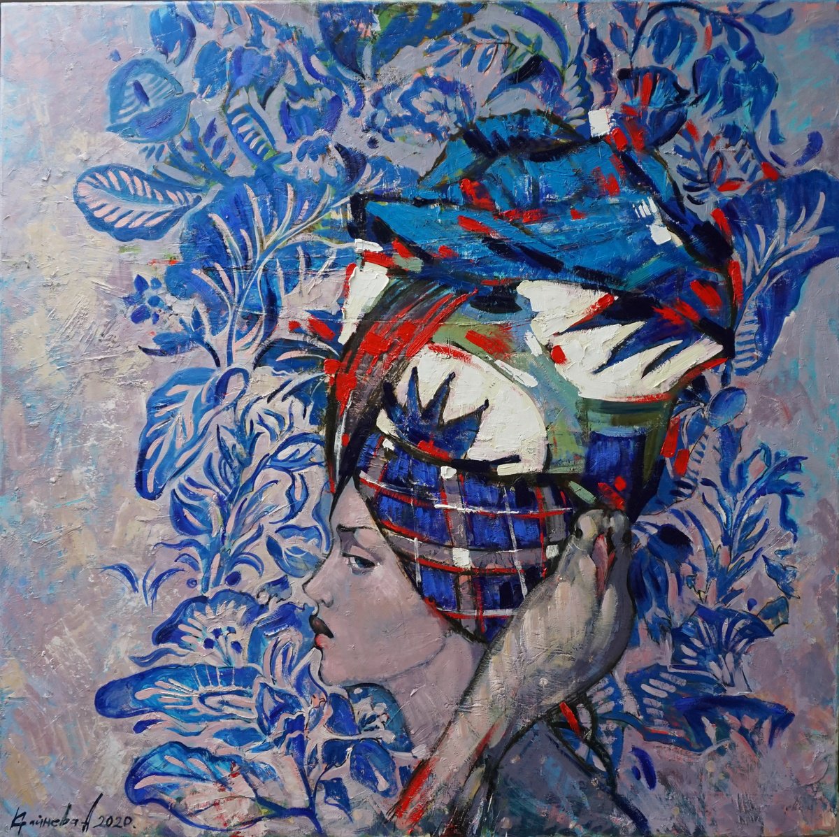 Impressionistic Portrait Oil Painting By Anastasiia Kraineva (Masniuk), 39 X 39, Porcelain Ice, Original Artwork