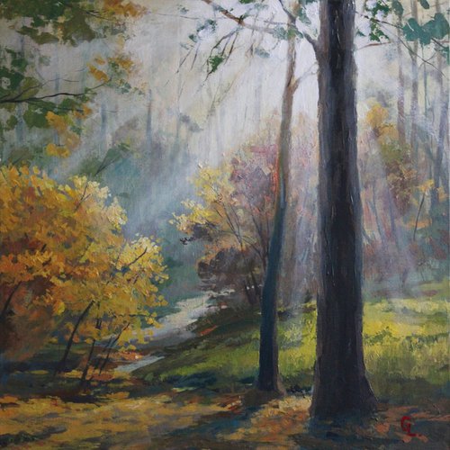 Autumn forest. 40x40. ORIGINAL OIL PAINTING, GIFT by Linar Ganeev