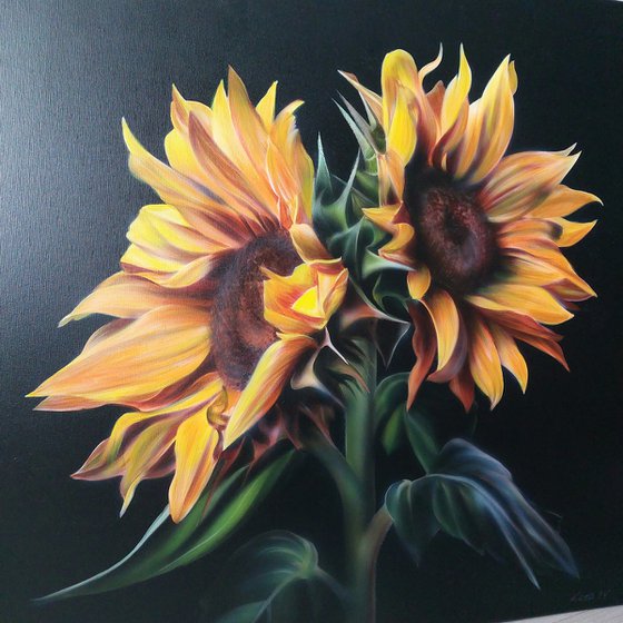 Realism sunflowers acrylic, Realism painting flowers,  flower art,  painting hyperrealism