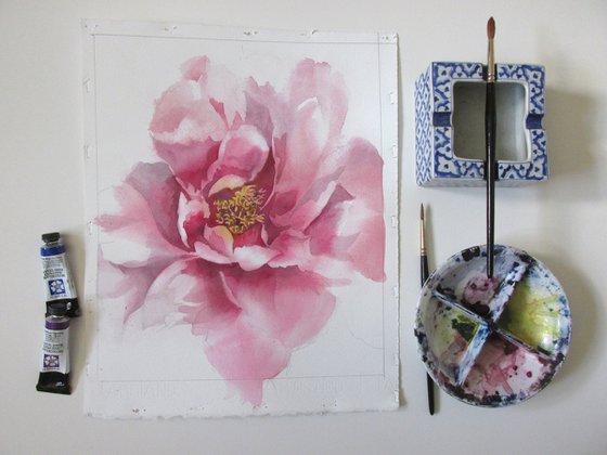 peony in pink watercolor floral