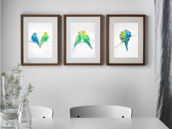 Budgie Birds "I'm Still In Love With You" - Parrots Kiss - Love Couple Budgerigar Parakeet - Birds Pair - Valentine’s Day