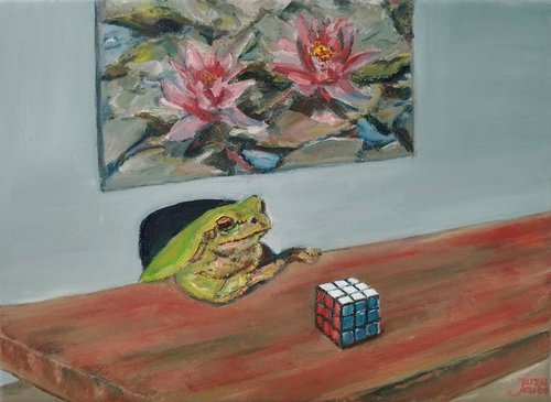 Frog with a Rubik's Cube by Jura Kuba Art