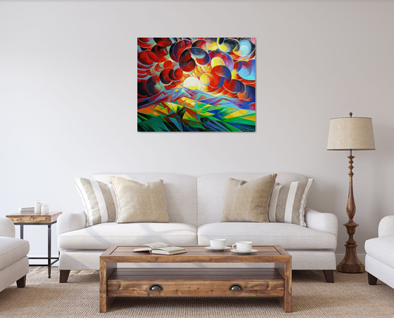 Sunset (100x80cm, cubism, oil painting)