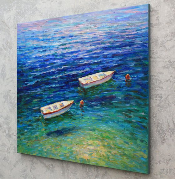 Couple boats at sea water surface