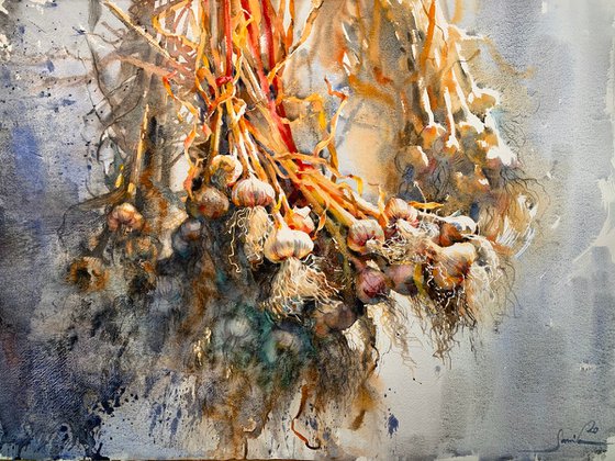 Garlic nature vegan art painting