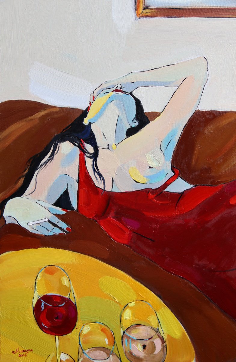 Abstract Oil Painting By Sirarpi Hunanyan, 16 X 24", She, Original Artwork