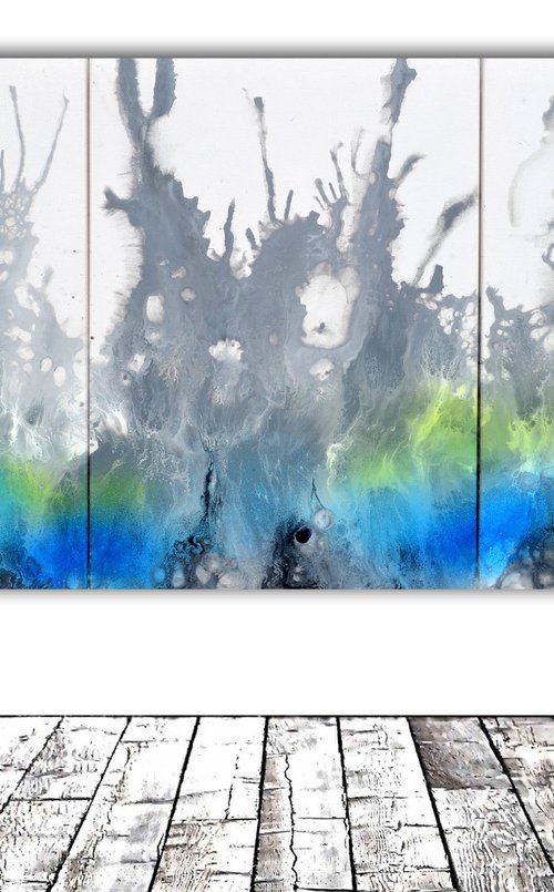 Astral Love XVIII 150x70cm, Fluid Art Painting Large Abstract XXL Peaceful Artwork Neutral Colours Painting by Soos Tiberiu