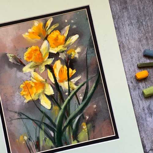 Yellow Daffodils Soft Pastels Drawing by Sophie Rodionov