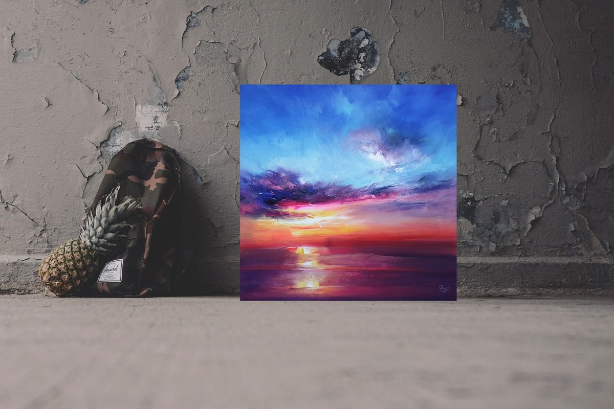 Abstract Landscape Acrylic Painting By Ivan Grozdanovski, 22 X 22, Beyond Ultraviolet , Original Artwork