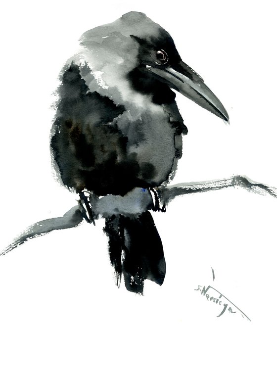 Crow watercolor painting