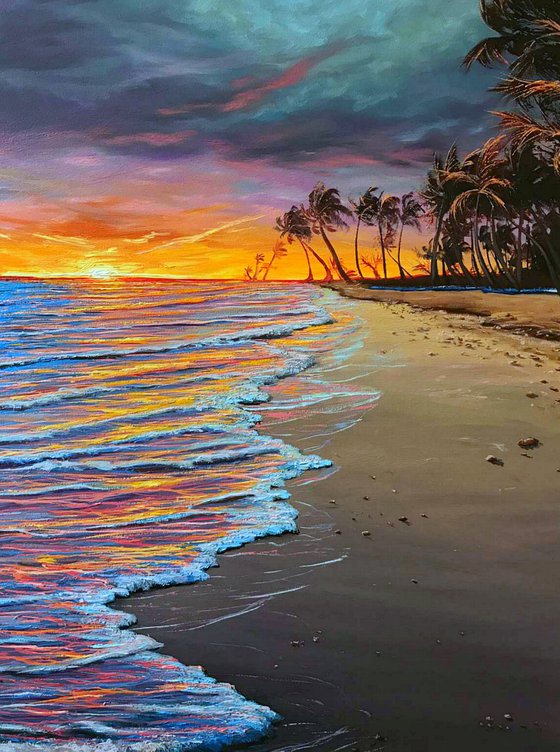 Sunset, beach , palms