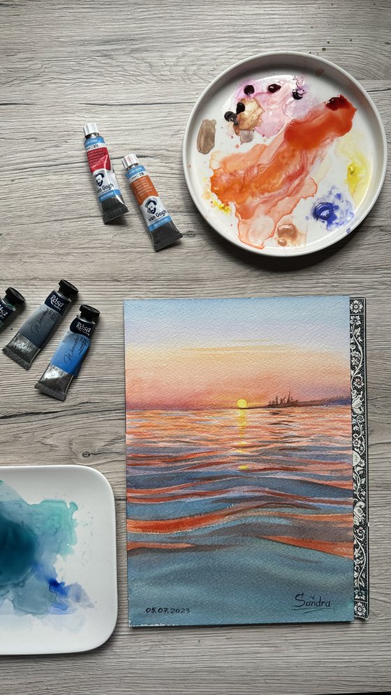 Sunset on Liski beach, Berdyansk, Ukraine