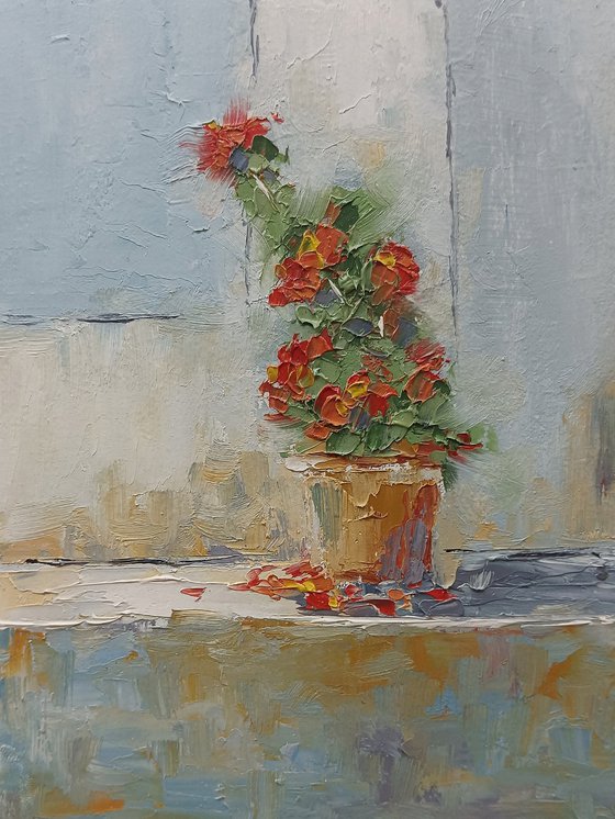 Small oil painting with flowers