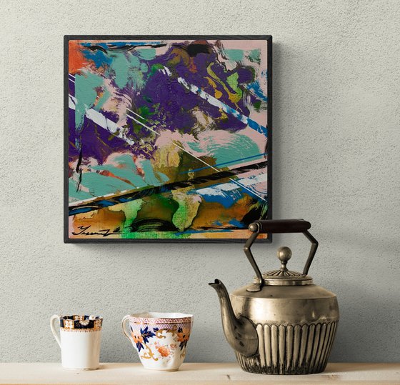 Abstract painting - "Purple cloud" - Abstraction - Geometric - Space abstract - Small painting - Bright abstract - Purple and Green