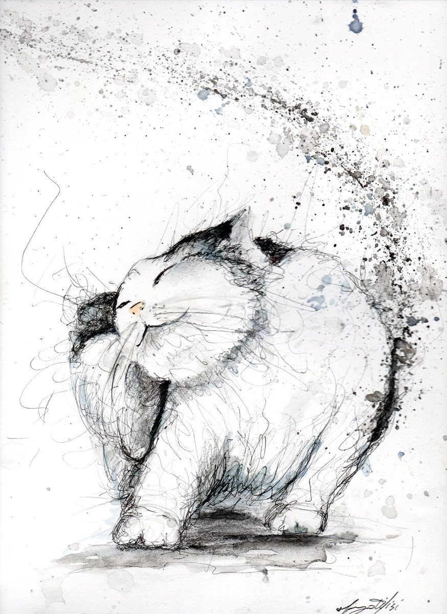 Urban And Pop Animal Ink Drawing By Maurizio Puglisi, 9 X 13", Scratch, Original Artwork