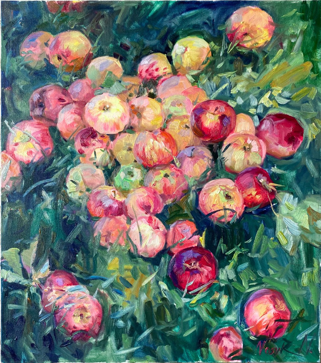 Apples from my garden| still life modern original oil painting by Nataliia Nosyk