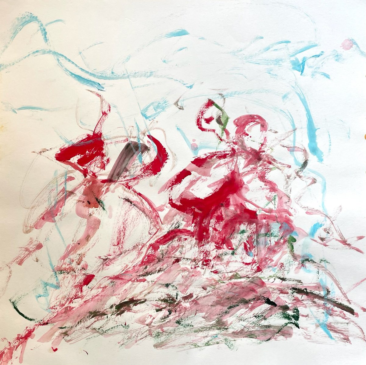 Expressive Abstract Acrylic Painting By Christel Haag, 16 X 16, Dynamik Und Wachstum, Original Artwork