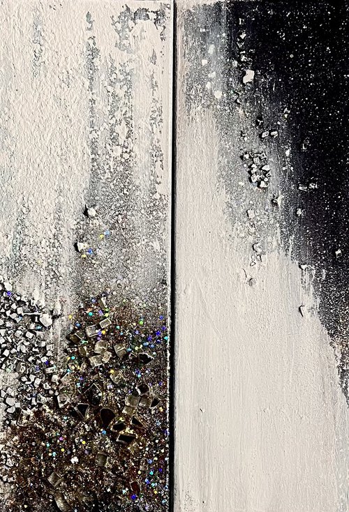 Cascade de l'amour glitter and glass textured painting by Henrieta Angel