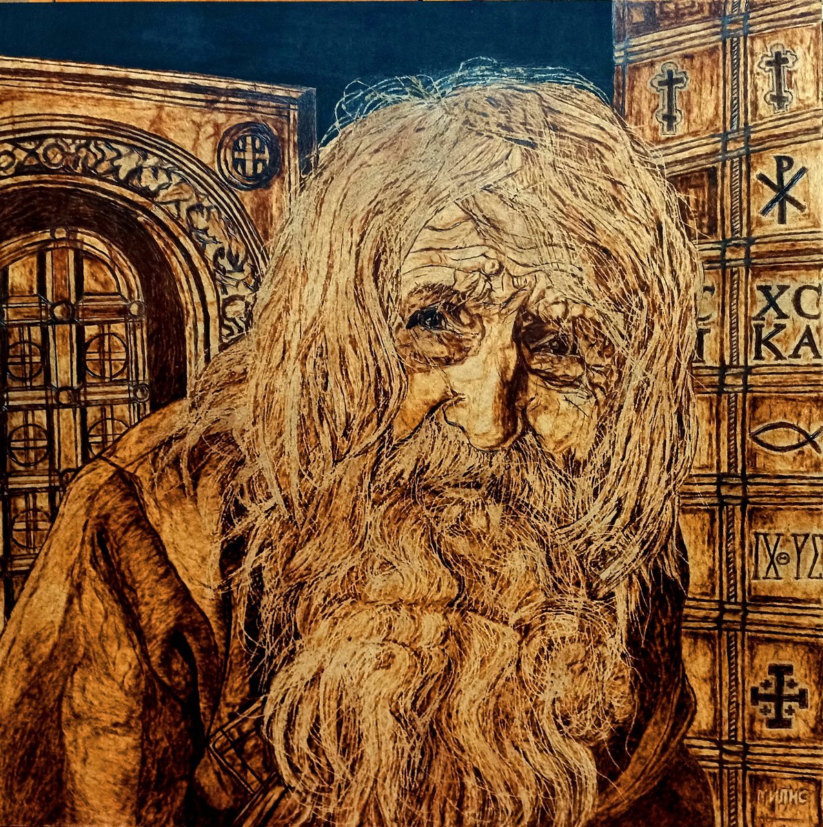 Expressive Painting , Elder Dobri By Milis Pyrography, 24 X 24, Artwork For Sale On Artfinder