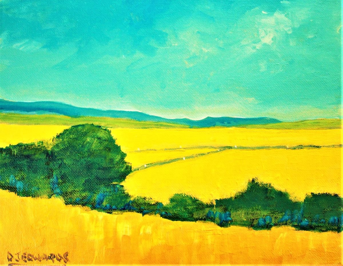 Impressionistic Landscape Acrylic Painting By David J Edwards, 10 X 8, Valley Summer, Original Artwork