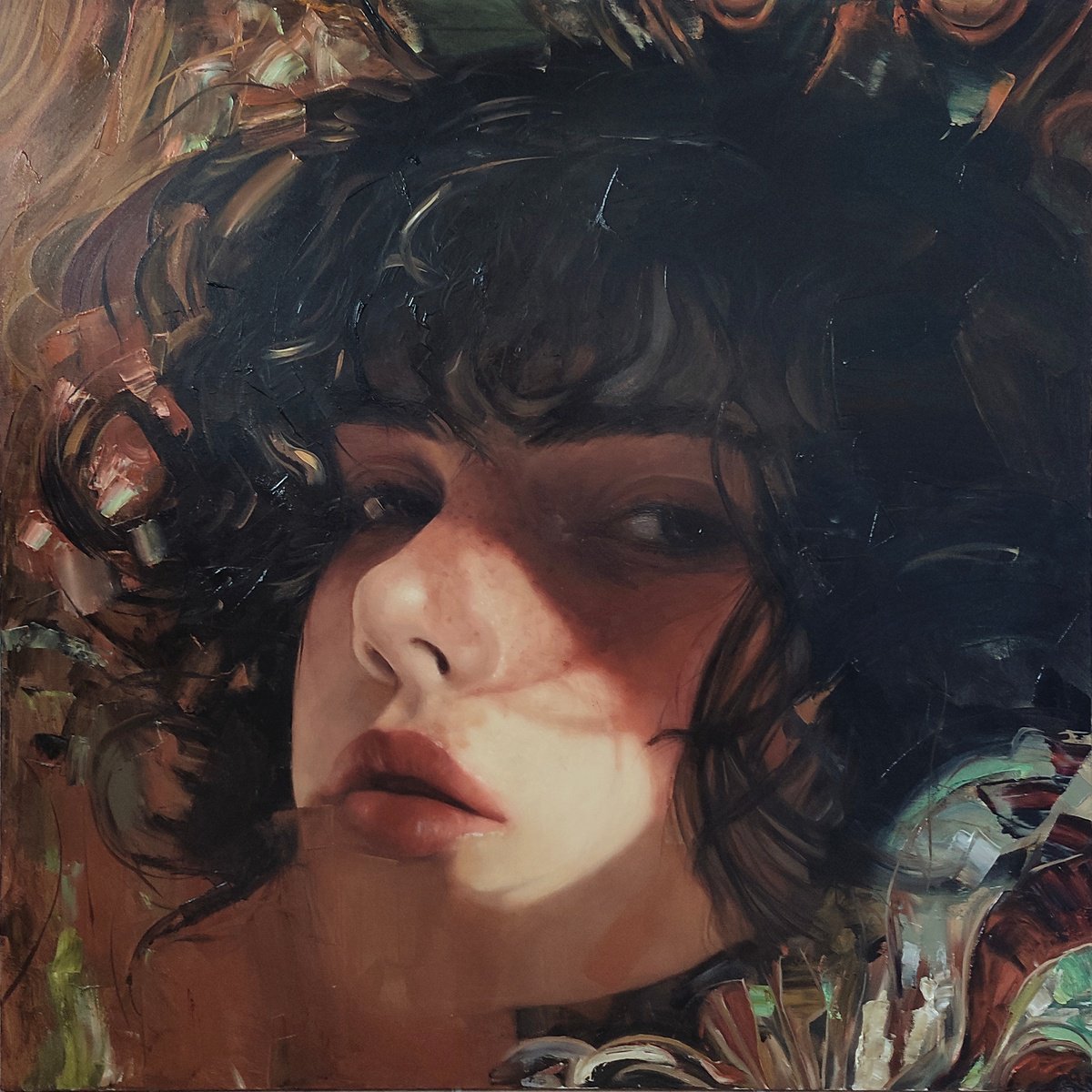 Impressionistic Portrait Oil Painting By Pavel Guliaev, 47 X 47", Cutie, Original Artwork