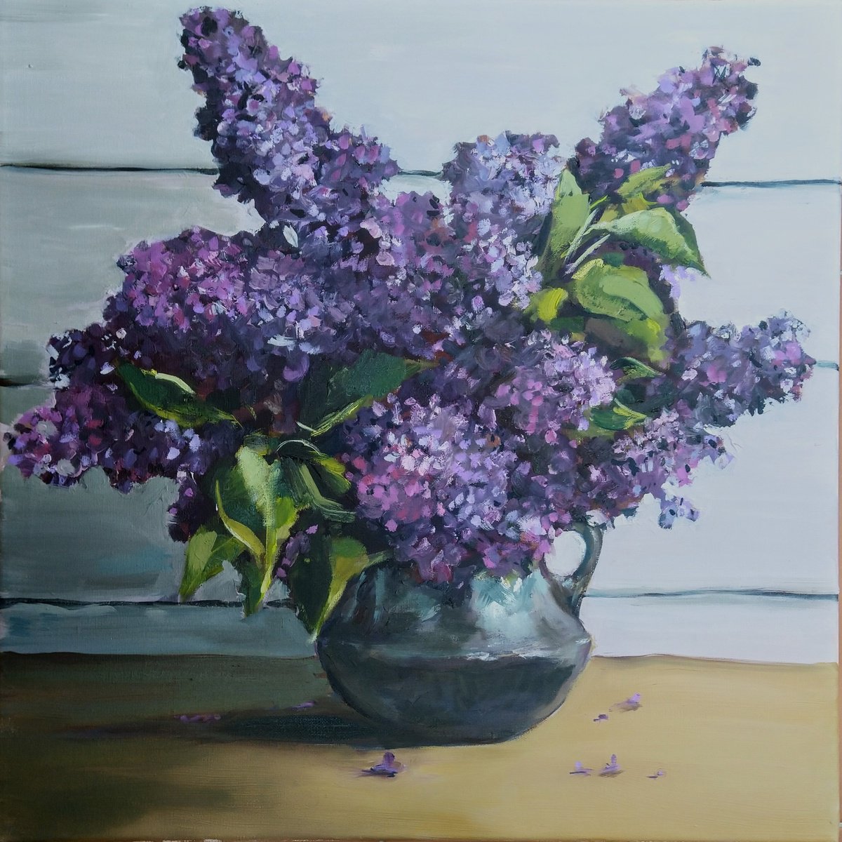 Natura statică cu flori de liliac Oil painting by Sebastian Beianu ...