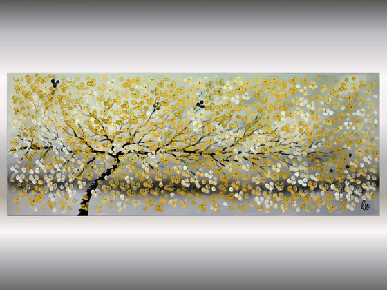 Golden Cherries II - large acrylic abstract painting cherry blossoms nature painting canvas wall art