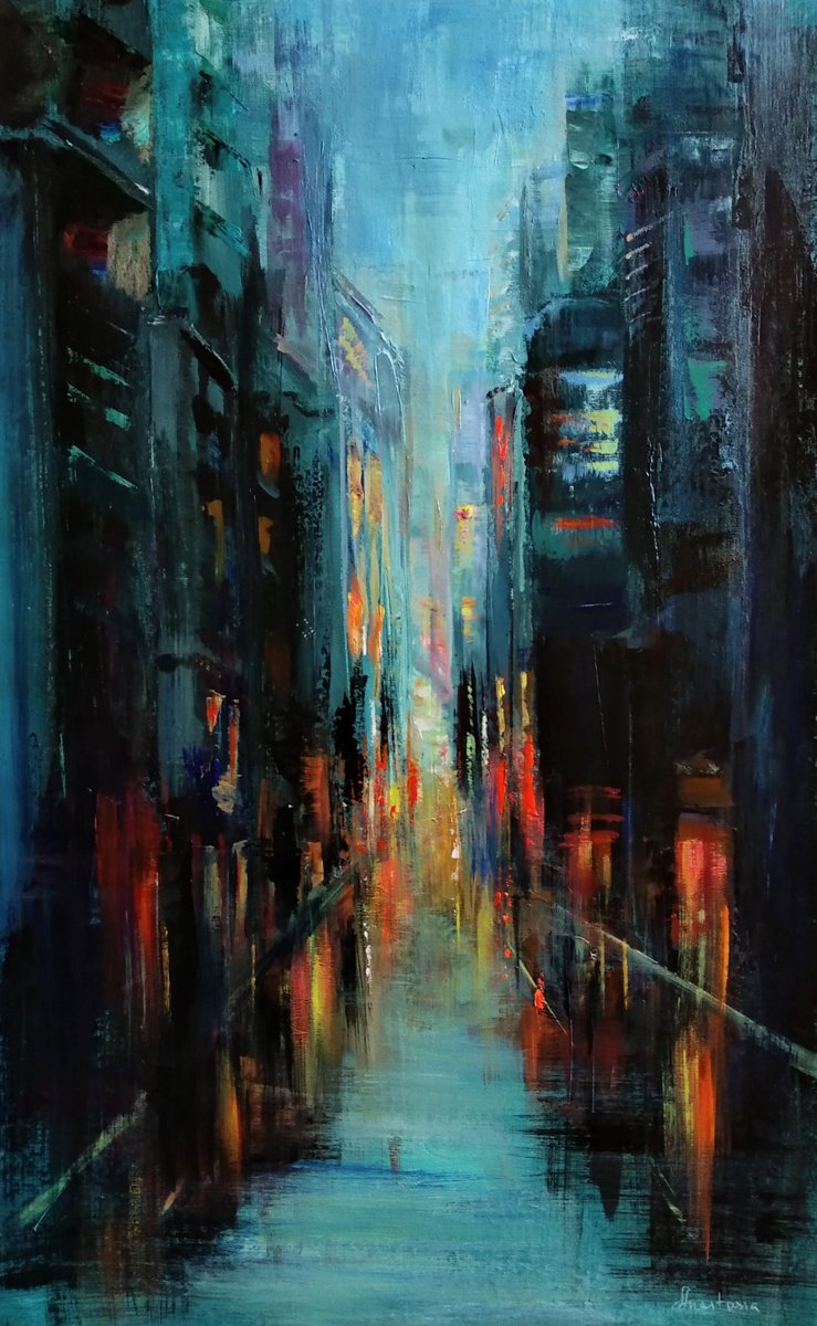 Dreams of night city Cityscape Streets by Anastasia Art Line