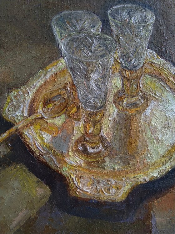 Copper plate  (34x34cm, oil painting, ready to hang)
