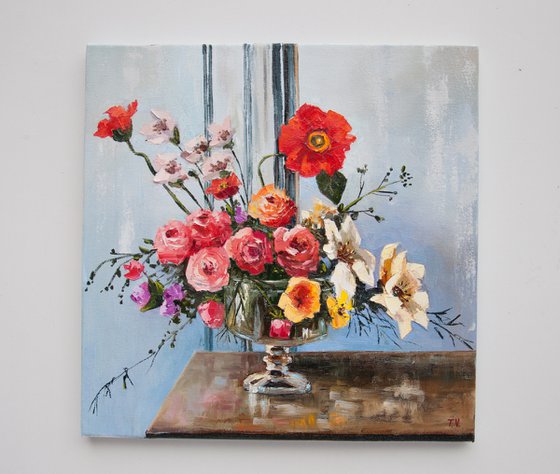 Bouquet of flowers. Oil painting. Original Art. Flower still life. On canvas. 16 x 16in.