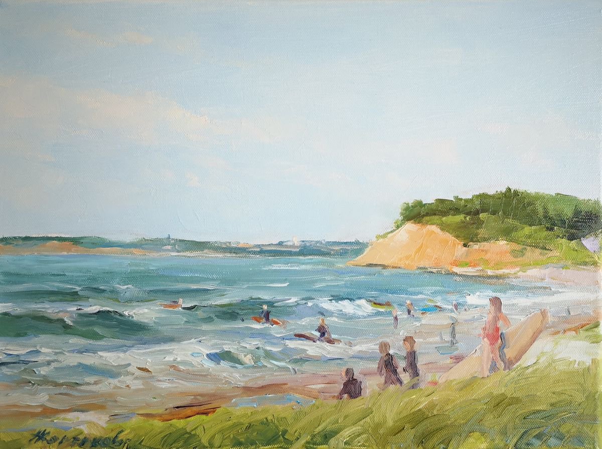 Surfing beach - plein air, original, one-of-a-kind oil on canvas impressionistic style pai... by Alexander Koltakov