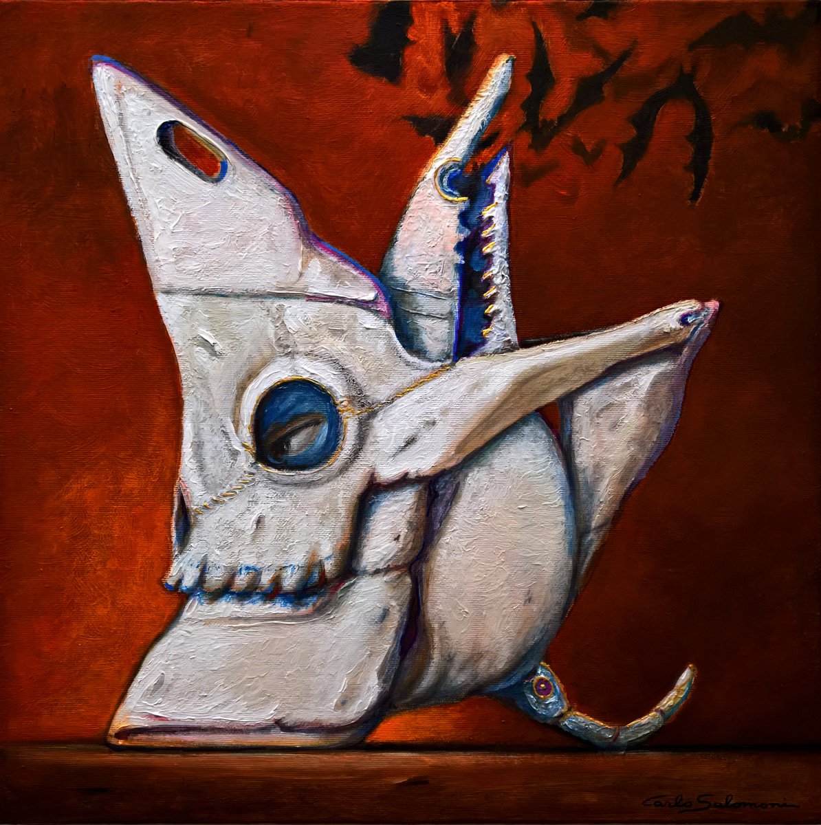 Surrealistic Animal Acrylic Painting By Carlo Salomoni, 16 X 16, The Ship Of Lost Dreams - ( 40 X 40 Cm ), Original Artwork
