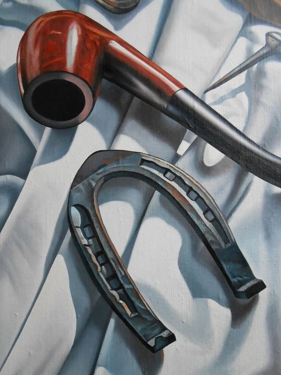 Still Life with Drapery, Pipe and Horseshoe
