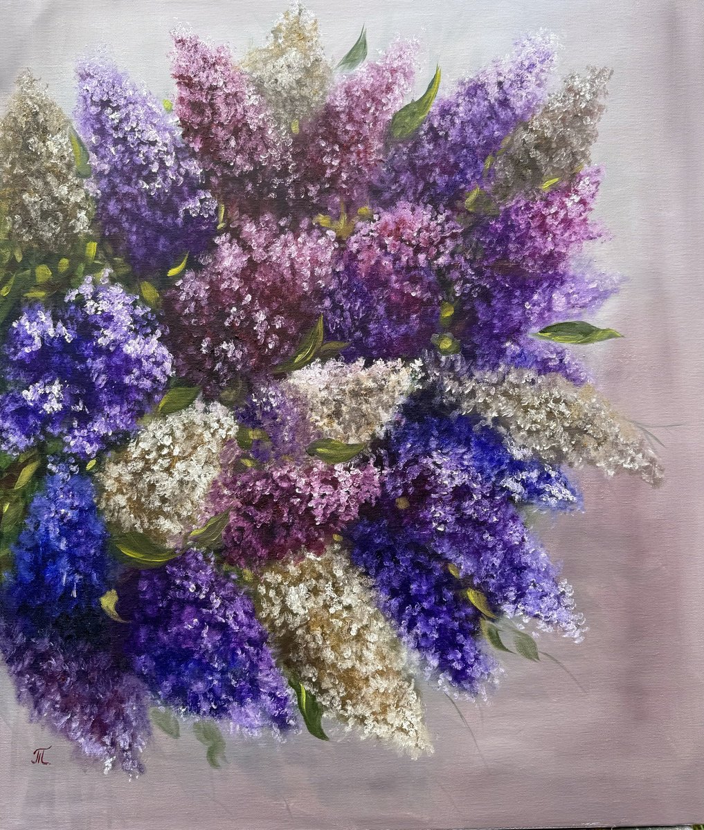 Impressionistic Botanical Oil Painting By Tanja Frost, 24 X 28", Whisper Of Lilac, Original Artwork