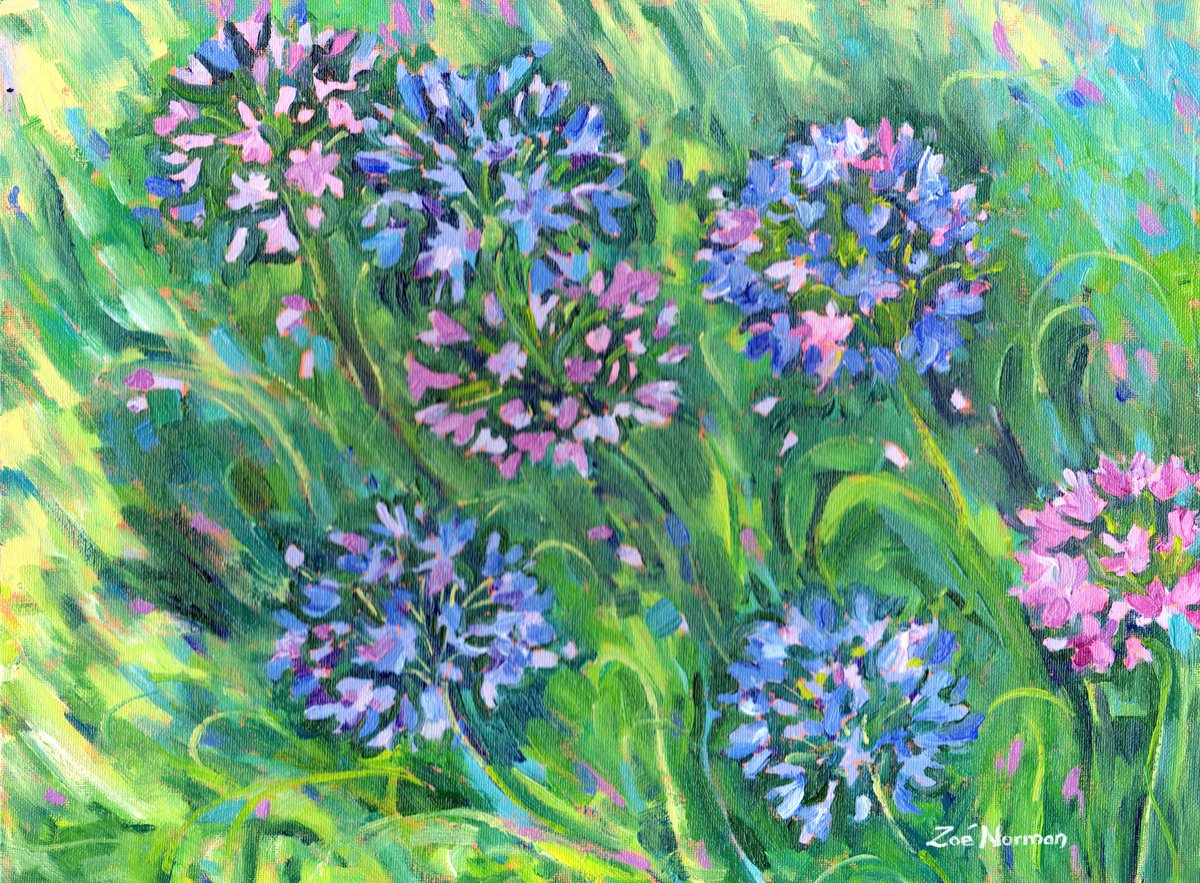 Impressionistic Botanical Oil Painting By Zoe Elizabeth Norman, 16 X 12", Allium Flowers, Original Artwork
