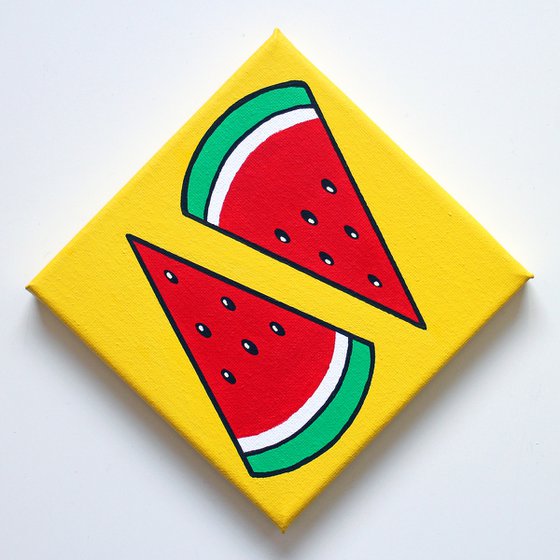 Watermelon Slices Pop Art Painting On Miniature Canvas