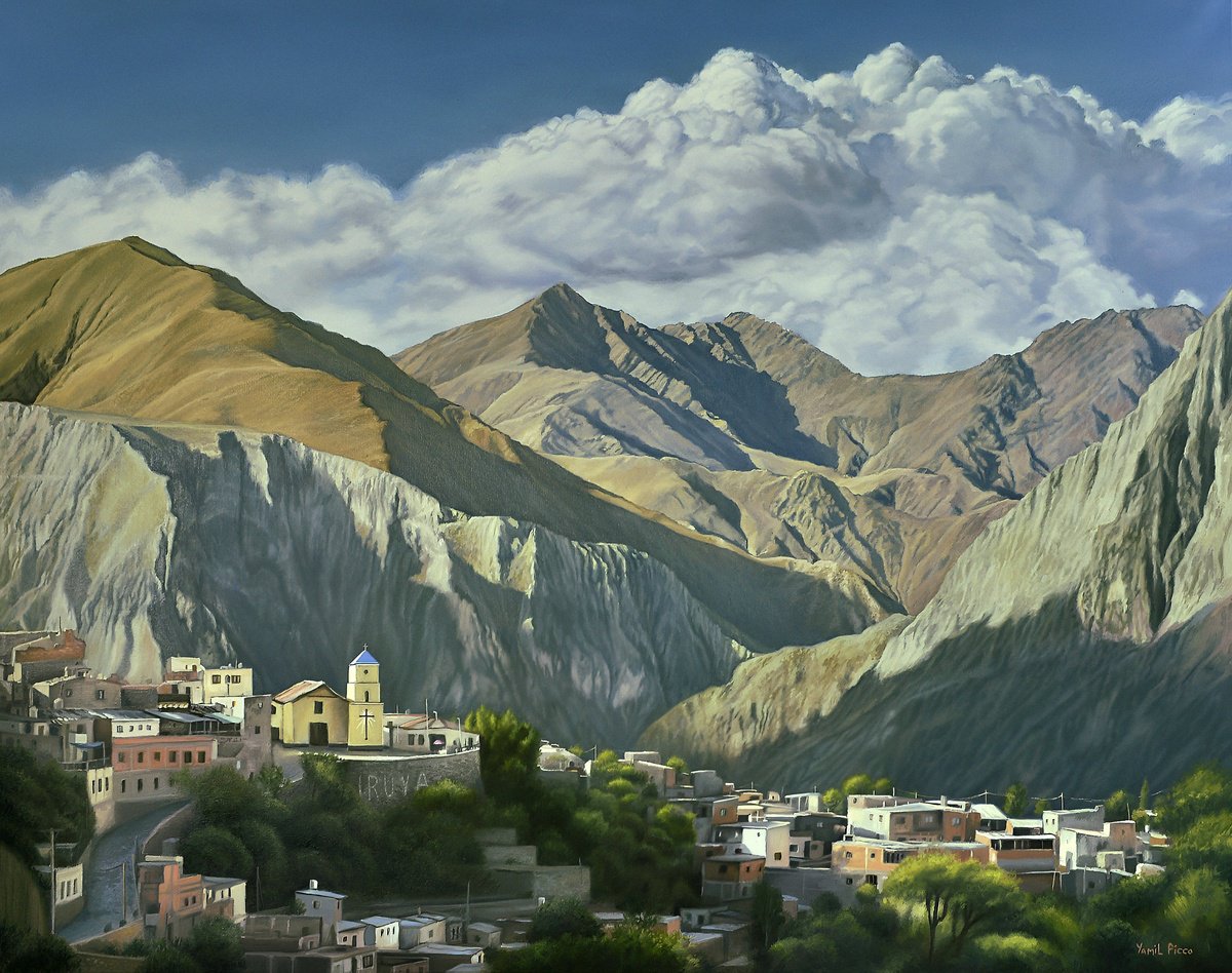 Photorealistic Landscape Oil Painting By Yamil Picco, 47 X 37", "Iruya", Original Artwork