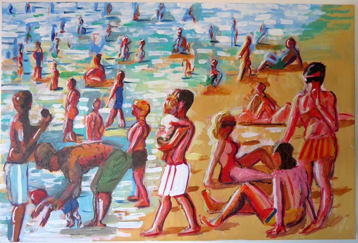 Beach People By Stephen Abela, 36 X 24, Artwork For Sale On Artfinder