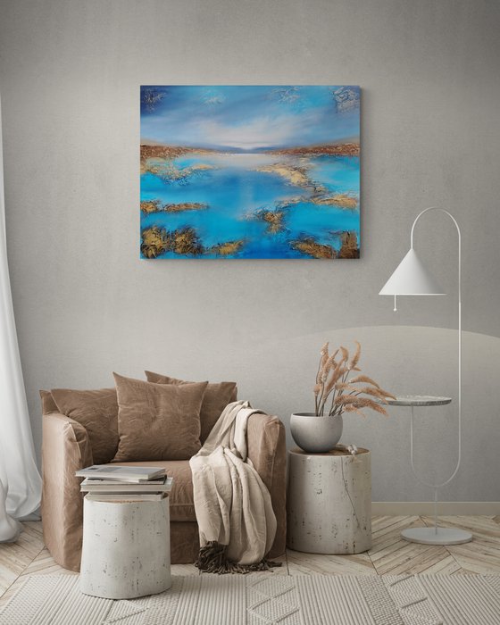 A XL large beautiful modern semi-abstract  seascape painting "Peace"