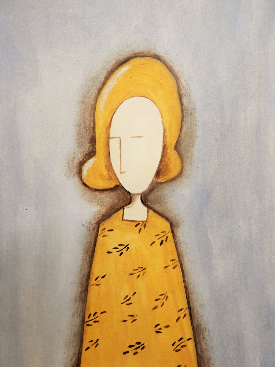 The Lady in yellow - oil on paper by Silvia Beneforti