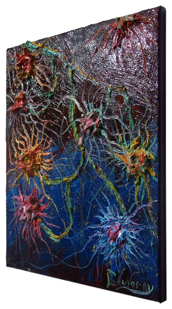 NEURONS (cat. ref. nn70) - Original oil painting floral garden abstract landscape nature flowers