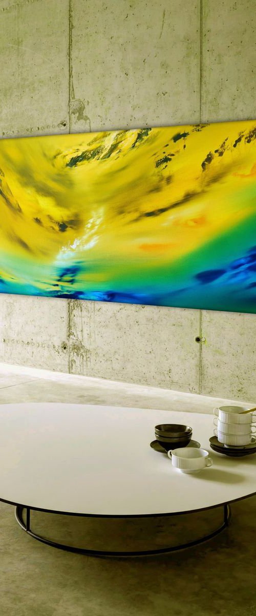 Yellow vision, 100x40 cm, Deep edge, LARGE XL, Original abstract painting by Davide De Palma
