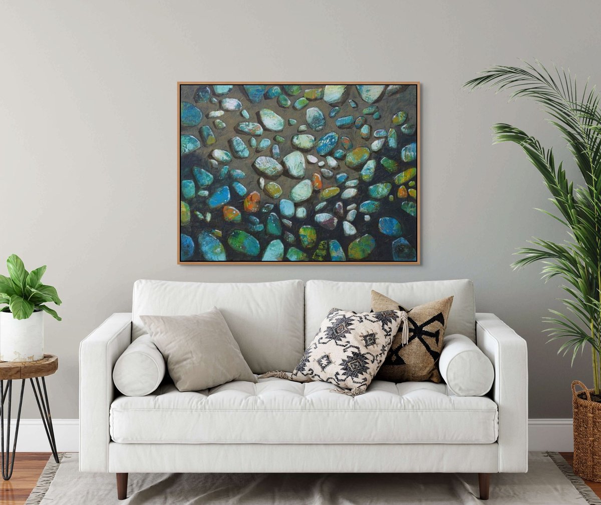 Expressive Landscape Acrylic Painting By Sage Mountain Studio, 40 X 30", Beach Sun, Original Artwork